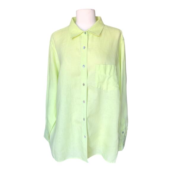 David N. Women's Green Button Up Shirt Collared Long Sleeve Pleated Back - Picture 2 of 10